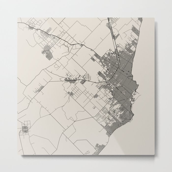 Mar del Plata - Argentina, Black&White Map Metal Print