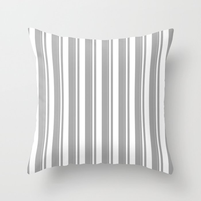 White and Dark Gray Colored Striped Pattern Throw Pillow