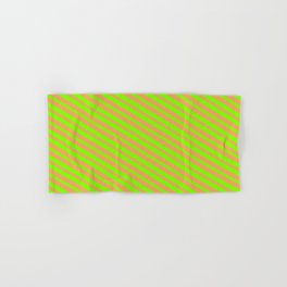 [ Thumbnail: Brown & Chartreuse Colored Striped/Lined Pattern Hand & Bath Towel ]