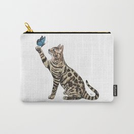 Bengal Cat & Butterfly Carry-All Pouch | Catlover, Paw, Cute, Catowner, Cat, Feline, Animal, Bluebutterfly, Drawing, Colored Pencil 
