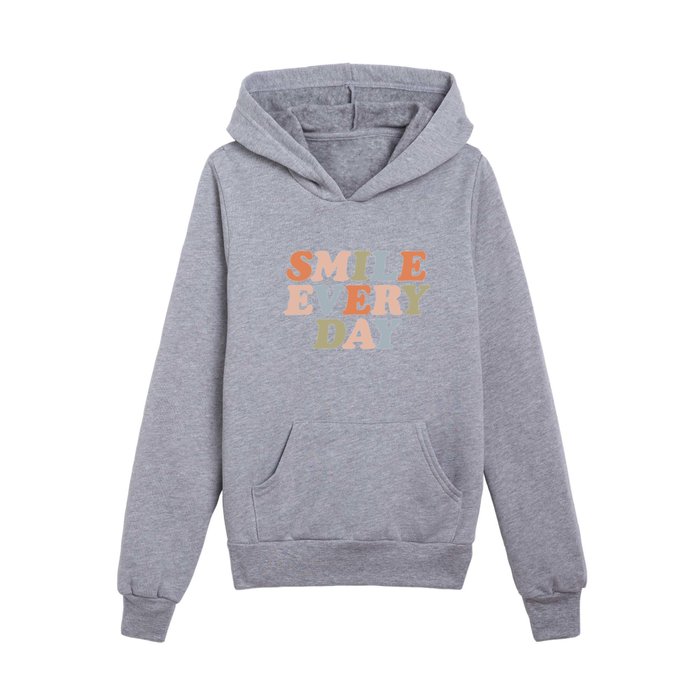 Smile Every Day in orange peach green and blue Kids Pullover Hoodie