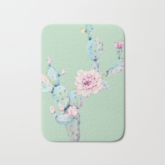 Rose Desert Cactus Mint Green + Pink Bath Mat