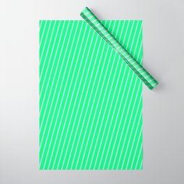 [ Thumbnail: Green & Powder Blue Colored Pattern of Stripes Wrapping Paper ]