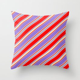 [ Thumbnail: Red, Grey, Purple & Beige Colored Stripes/Lines Pattern Throw Pillow ]