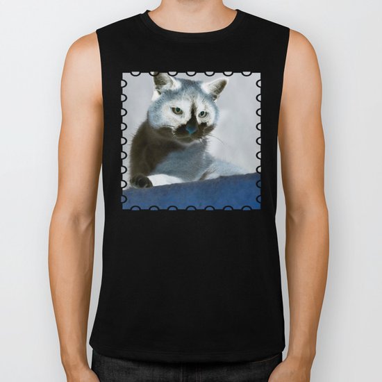 Blue Snow Shoe Cat on the Prowl Biker Tank