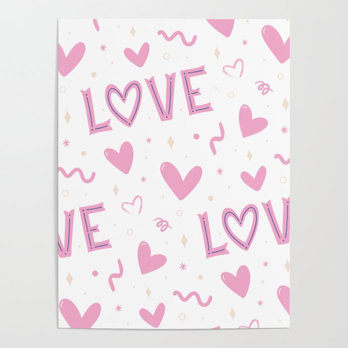 Hearts Pattern Love Pink Heart For Valentines Day Poster