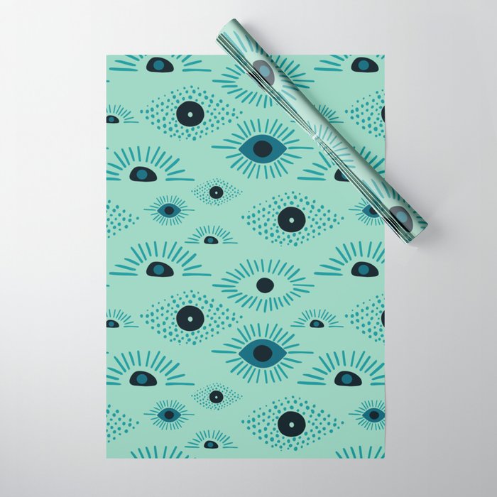 Modern Evil Eye Pattern - Pearl Aqua and  blue Wrapping Paper