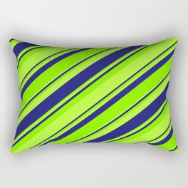 [ Thumbnail: Green, Light Green & Midnight Blue Colored Striped/Lined Pattern Rectangular Pillow ]