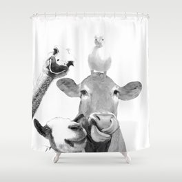 Black and White Farm Animal Friends Shower Curtain