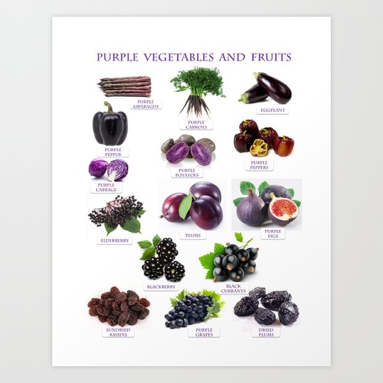 Purple Fruits and Vegetables Art Print by Gabriela Tardea | Society6