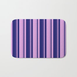 [ Thumbnail: Midnight Blue and Plum Colored Striped/Lined Pattern Bath Mat ]