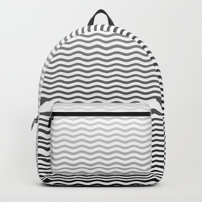 Black And White Fade Ombre Shaded Wave Backpack