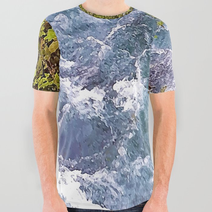 A flowing river, river, water, turquoise, navy, blue, green, paradise, island, summer, beach, adventure, foam, tropical, exotic, aqua, rain, xmas, holidays, All Over Graphic Tee