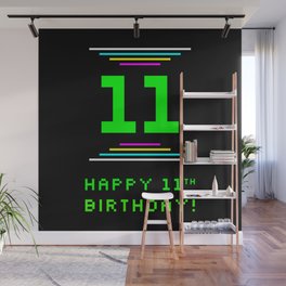 [ Thumbnail: 11th Birthday - Nerdy Geeky Pixelated 8-Bit Computing Graphics Inspired Look Wall Mural ]