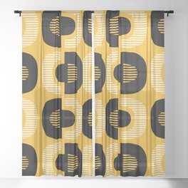 Retro Mid Century Modern Pattern 127 Black and Yellow Sheer Curtain