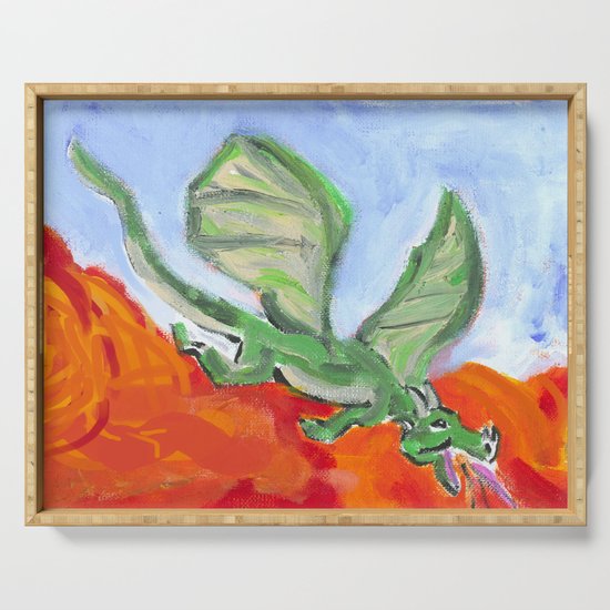 Fire Breathing Dragon Serving Tray By Hymanart Society6