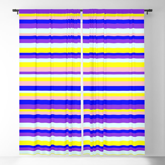Eyecatching Pink, Blue, Purple, Light Cyan & Yellow Colored Striped Pattern Blackout Curtain
