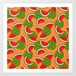 Watermelon Pattern on Orange Art Print