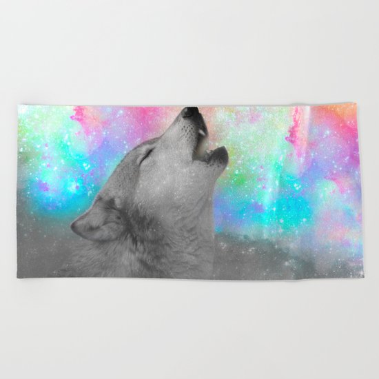 Breathing Dreams Like Air (Wolf Howl Abstract II: Gray) Beach Towel