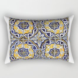 Ornate Blue, Yellow and White Portuguese Tile Rectangular Pillow