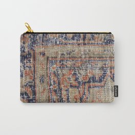 Vintage Woven Navy Blue and Tan Kilim  Carry-All Pouch