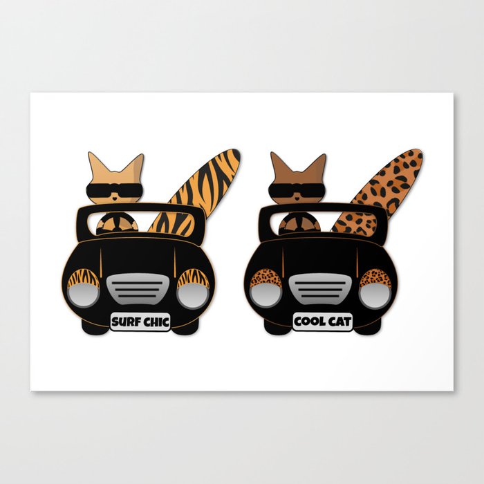 Trendy Wild Cats go Surfing in their Open Top Retro Sports Cars Canvas Print