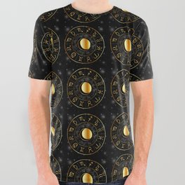 Zodiac astrology wheel Golden astrological signs with moon and stars All Over Graphic Tee