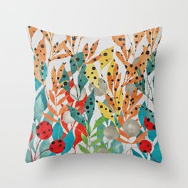 Whimsical Botanical Watercolor Throw Pillow