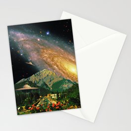 Galaxy Visitors - Space Collage, Retro Futurism, Sci-Fi Stationery Card