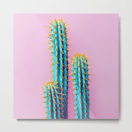 Neon Cactus Abstract Metal Print