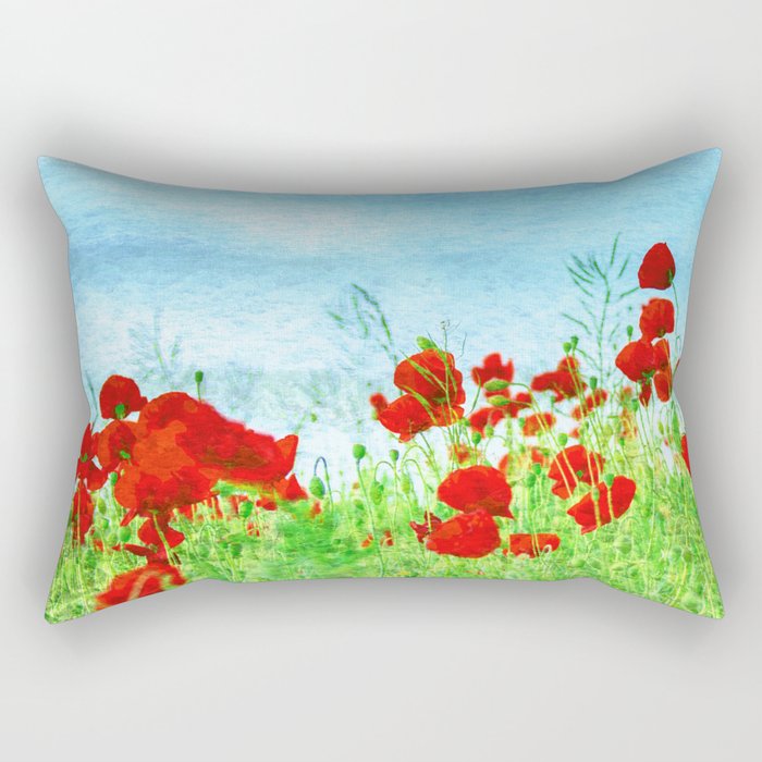 field of poppies painted impressionism style Rectangular Pillow