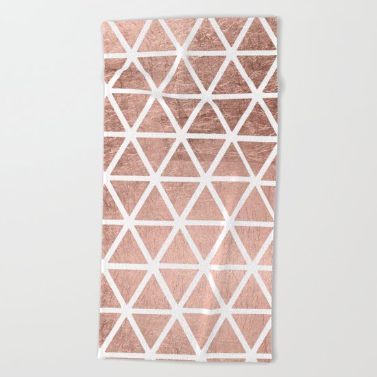 Geometric faux rose gold foil triangles pattern Beach Towel