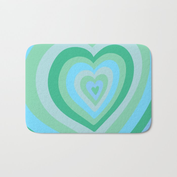 Retro Groovy Love Hearts - neon blue and bright green Bath Mat