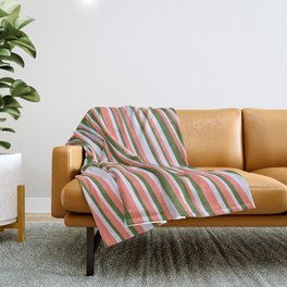 [ Thumbnail: Salmon, Dark Olive Green & Lavender Colored Lines Pattern Throw Blanket ]