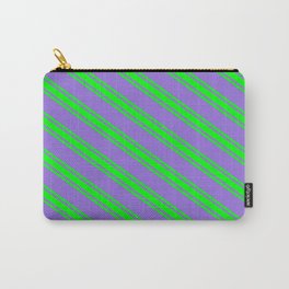 [ Thumbnail: Purple and Lime Colored Lines Pattern Carry-All Pouch ]