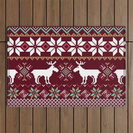 Vintage Christmas Knitted Ugly sweater illustration Pattern. Festive Fair isle Design. Christmas knitted pattern Outdoor Rug