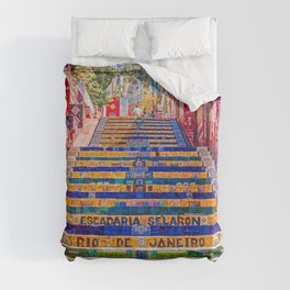 Rio de Janeiro, favela Eseadaria Selarron colorful painted stairway Brazil color landscape photographic photography / photograph Duvet Cover