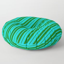 [ Thumbnail: Dark Turquoise & Dark Green Colored Lined/Striped Pattern Floor Pillow ]