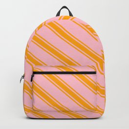 [ Thumbnail: Pink & Orange Colored Lines/Stripes Pattern Backpack ]