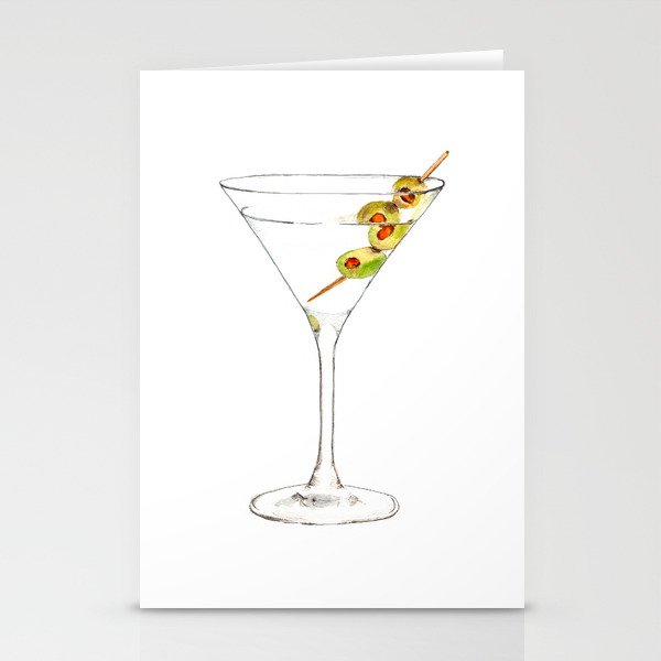 Cocktails. Martini. Watercolor Painting. Stationery Cards