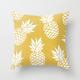 Tropical, Pineapples, Navy Blue ad White Throw Pillow