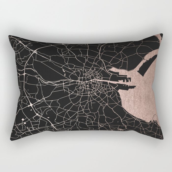 Black on Rosegold Dublin Street Map Rectangular Pillow