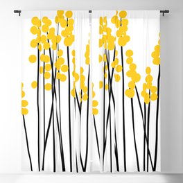 Hello Spring! Yellow/Black Retro Plants on White #decor #society6 #buyart Blackout Curtain