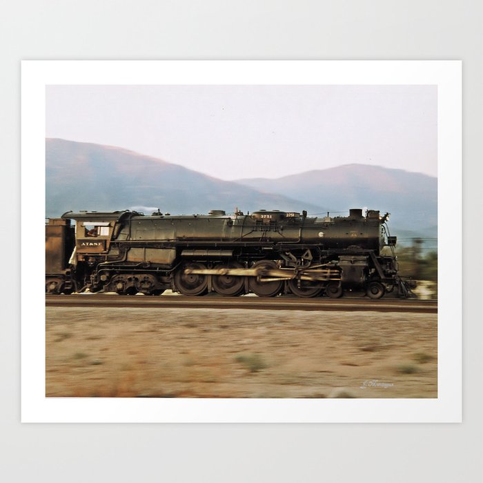 Steam Train Locomotive. Santa Fe 3751. © J. Montague. Art Print