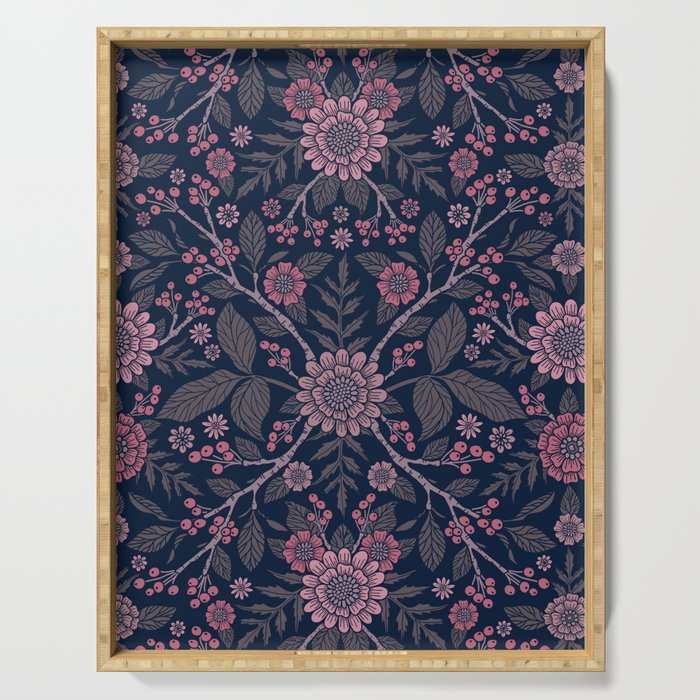 Boho Floral in Navy Blue & Rose Pink Serving Tray