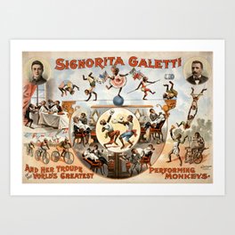 Signorita Galetti and her performing monkeys vintage poster Art Print