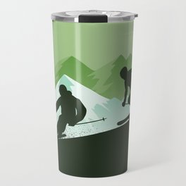 Winter Sport • Best Skiing Design Ever • Green Background Travel Mug