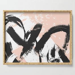 Loose Brush Strokes Serving Tray | Facemask, Fannypack, Illustration, Simple, Brushstrokes, Peach, Drawing, Ink, Abstract, Pattern 