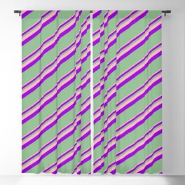 [ Thumbnail: Light Pink, Dark Violet & Dark Sea Green Colored Lined Pattern Blackout Curtain ]