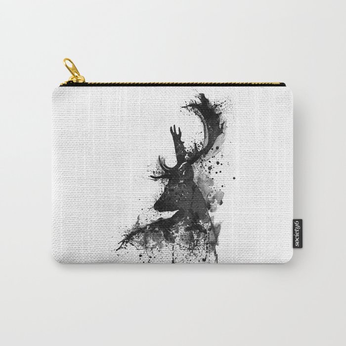 Deer Head Watercolor Silhouette - Black and White Carry-All Pouch